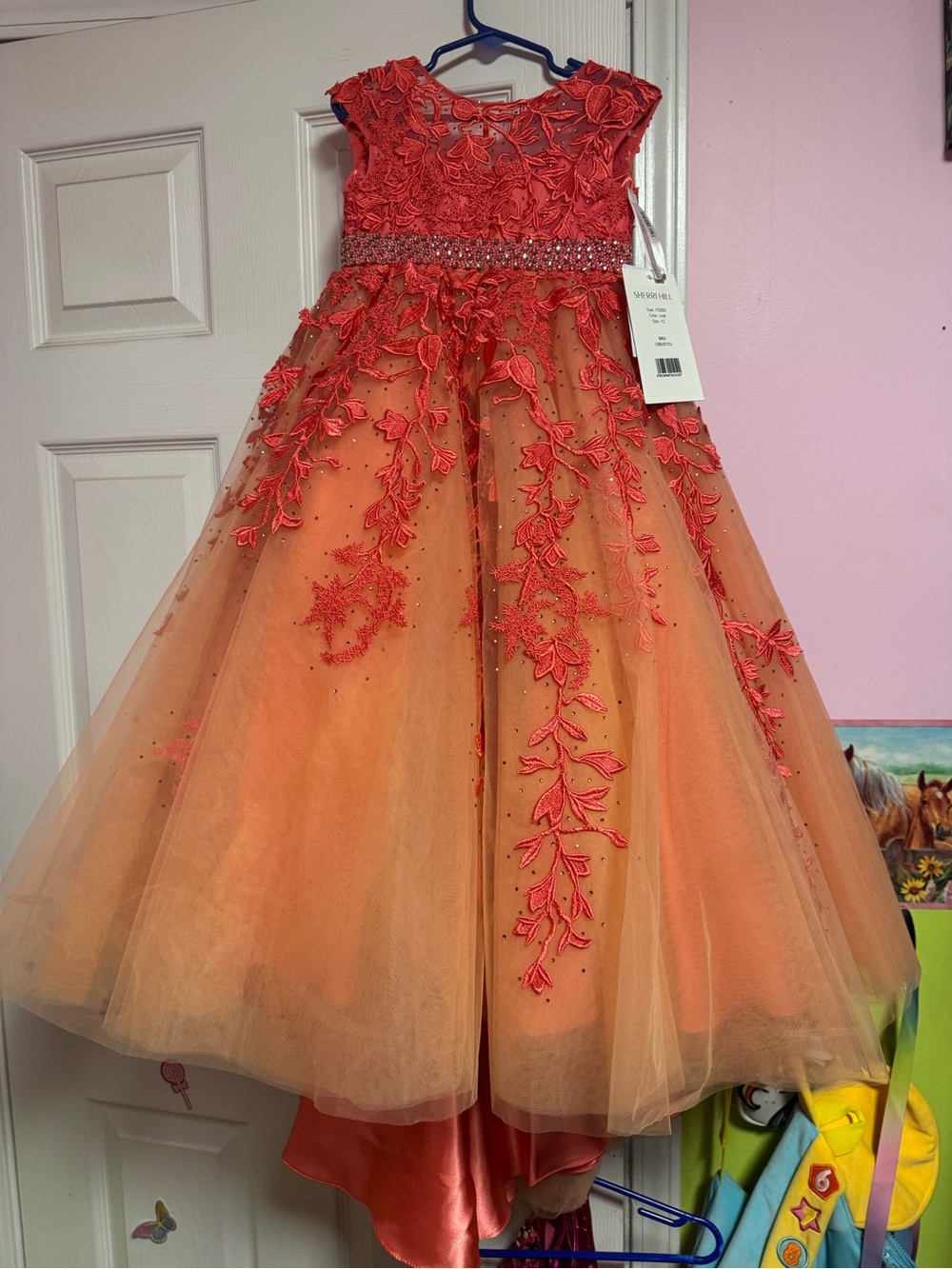 Sherri Hill Girls Coral Orange pageant dress